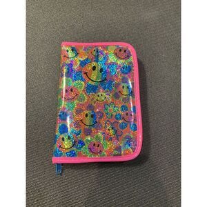Vintage RARE Lisa Frank Smiley Flower Power Glitter Planner Storage Vinyl Agenda